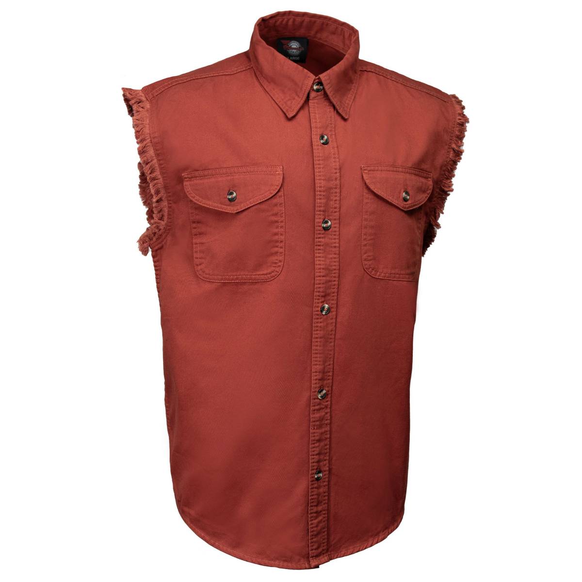 MMCC Men's Rustline Sleeveless Cut-Off Work Shirt - 100% Cotton, Dual Chest Pockets, Button Front