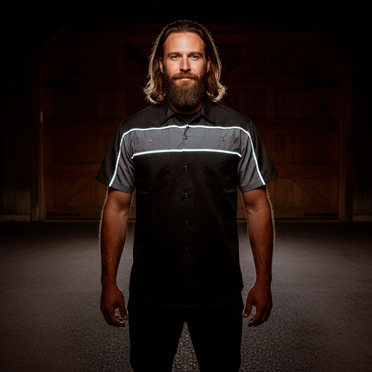 Milwaukee Leather MDM11672 Men’s Grey-Black Mechanic Work Shirt w/ Reflective Strip - Heavy-Duty Button-Up