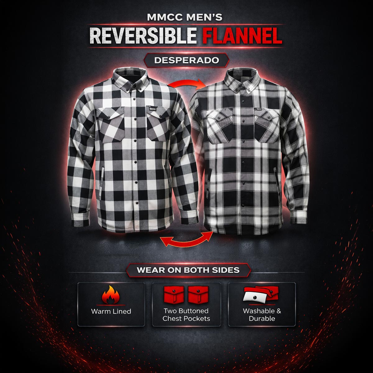 Milwaukee Motorcycle Clothing Co. Men's Reversible Plaid Flannel Shirt