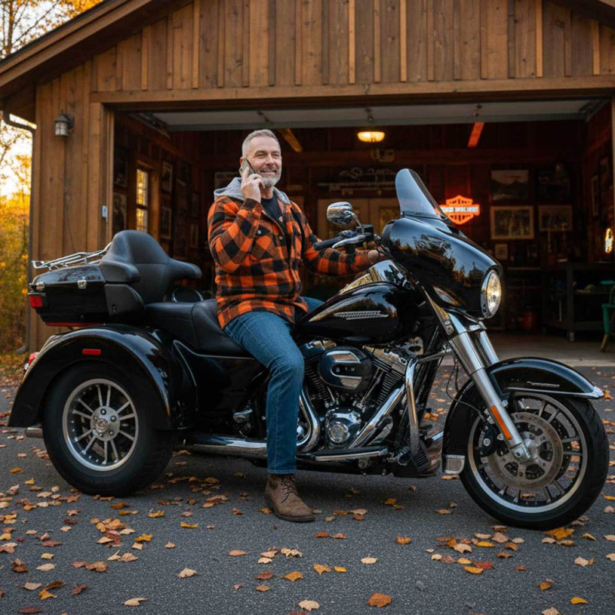 Milwaukee Leather Men’s Titans Orange & Black Plaid Hooded Riding Shirt w/ CE Armor & Aramid Fiber Panels - MPM1642
