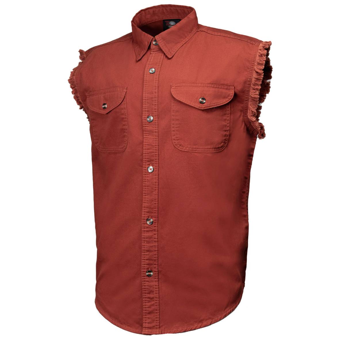 Men's "Rustline" Orange Sleeveless Flannel Shirt - Cut-Off Button Up Workwear - MMC16015