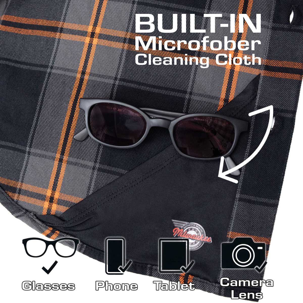 MMCC Burnline Men's Black Gray Orange Plaid Flannel Shirt - 100% Cotton Long Sleeve Button-Up - MMC11623