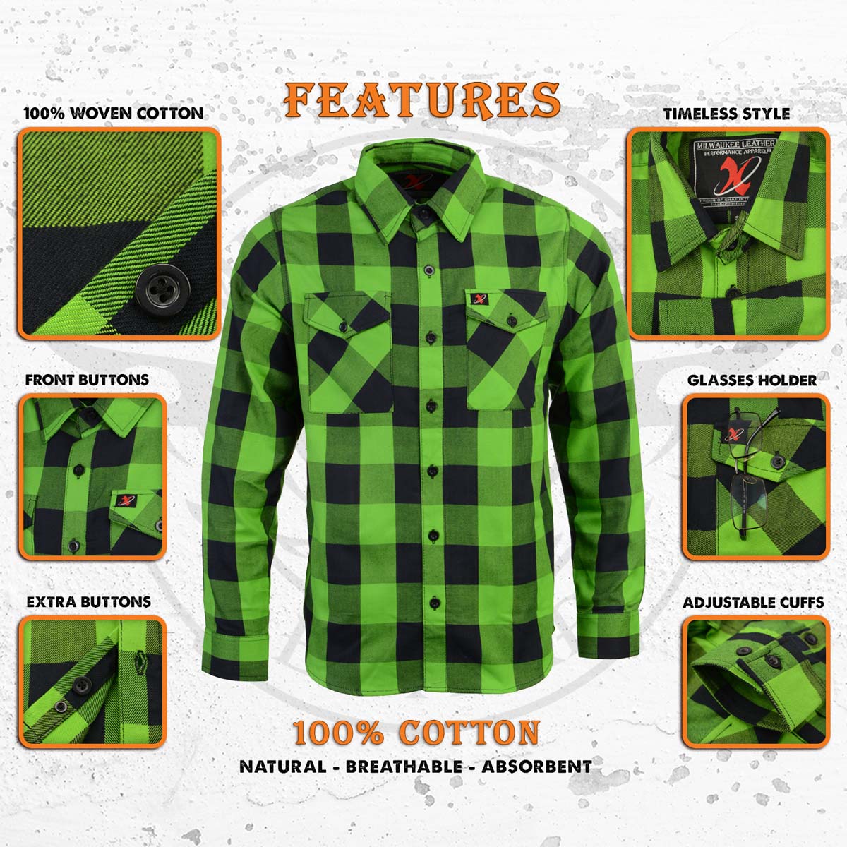 Milwaukee Leather Men’s Plaid Flannel Long Sleeve Shirt MNG11656
