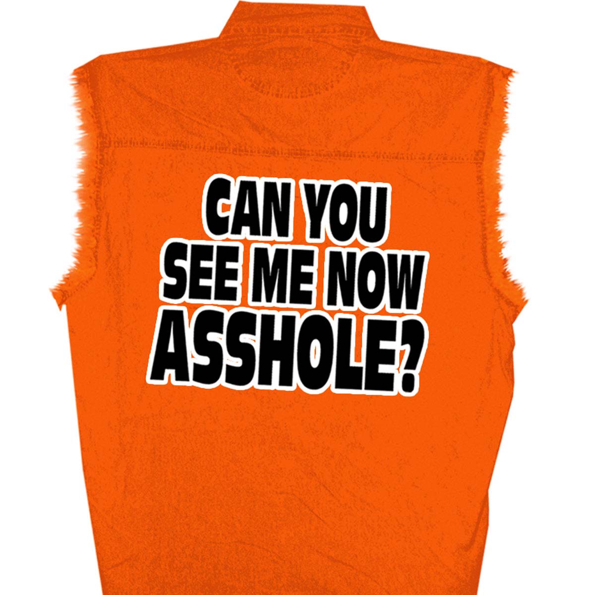 Hot Leathers GMD5090 Mens 'Can You See Me Now A****** Sleeveless Safety Orange Denim Shirt