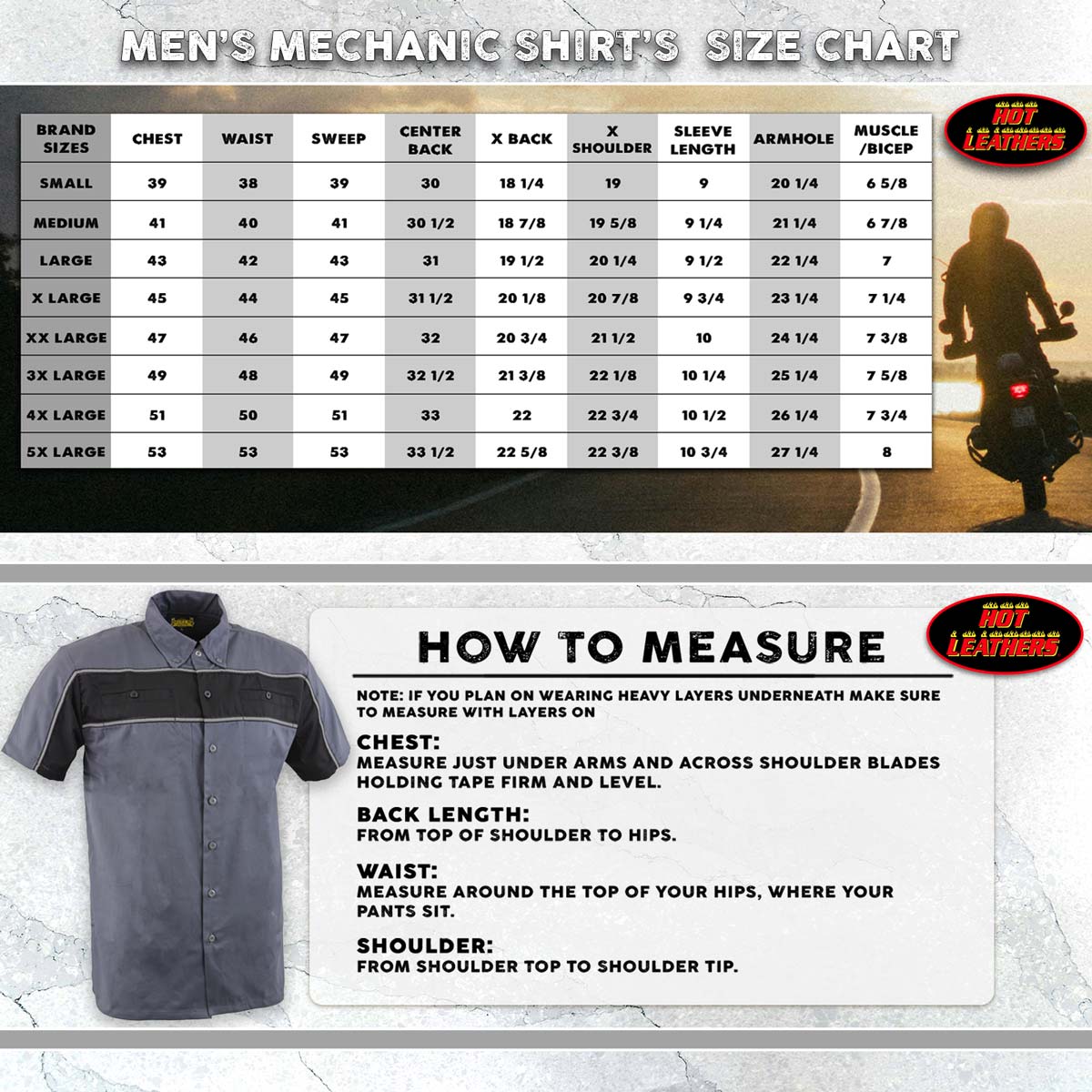 Hot Leathers GMM1005 Men's Classic Mechanic 2-Tone Button Up Work Shirt w/ Reflective Material