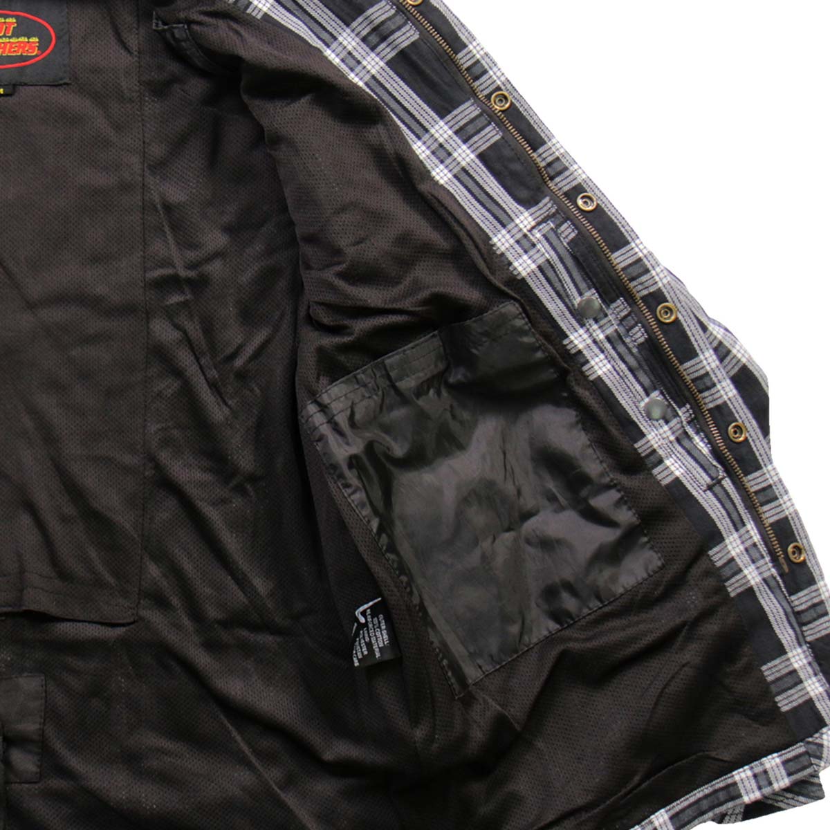 Hot Leathers JKM3002 Men's Black/White CE Armored Flannel Motorcycle Shirt Jacket - Aramid Fiber Reinforced