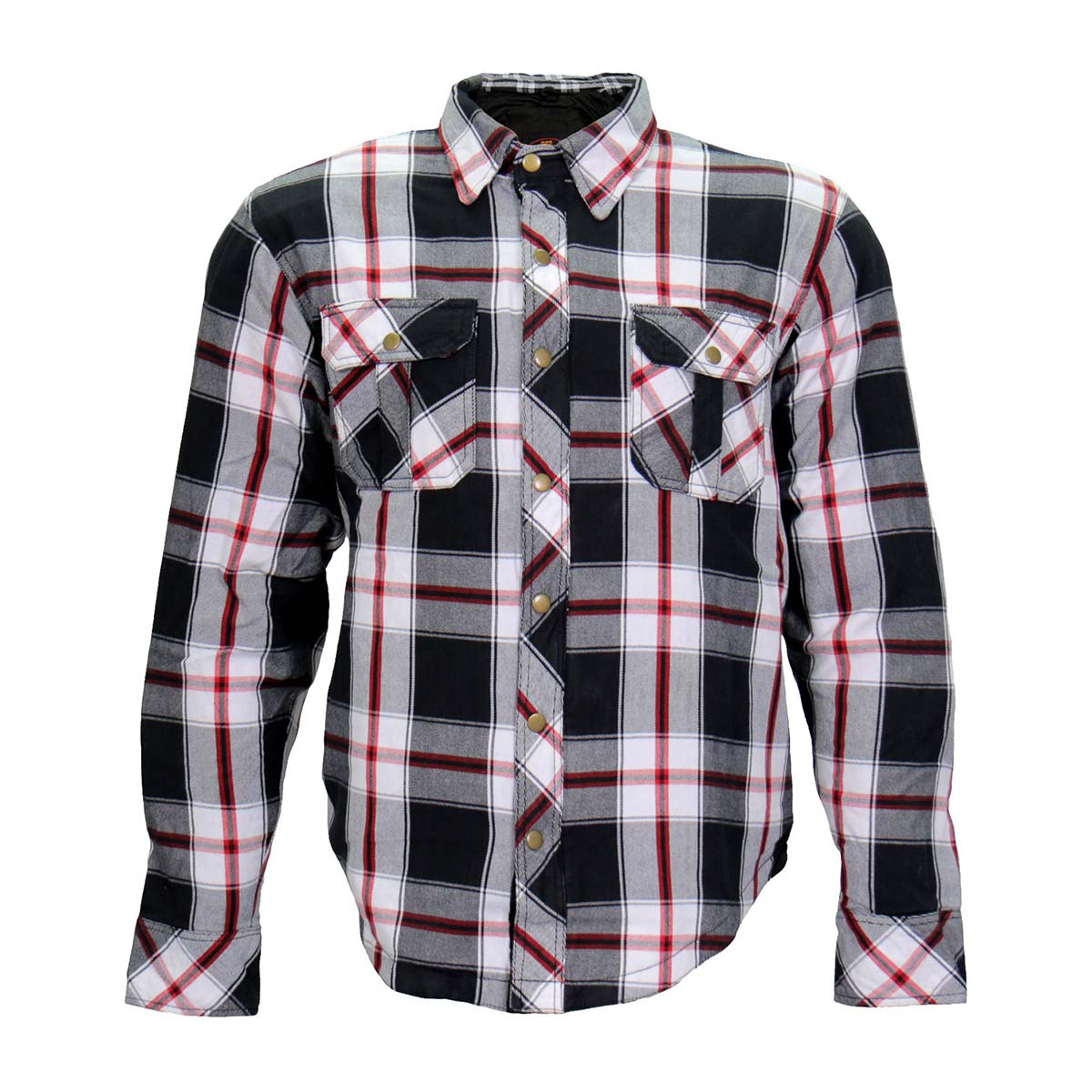 Hot Leathers JKM3001 Men's Red/White CE Armored Flannel Motorcycle Shirt Jacket - Aramid Fiber Reinforced