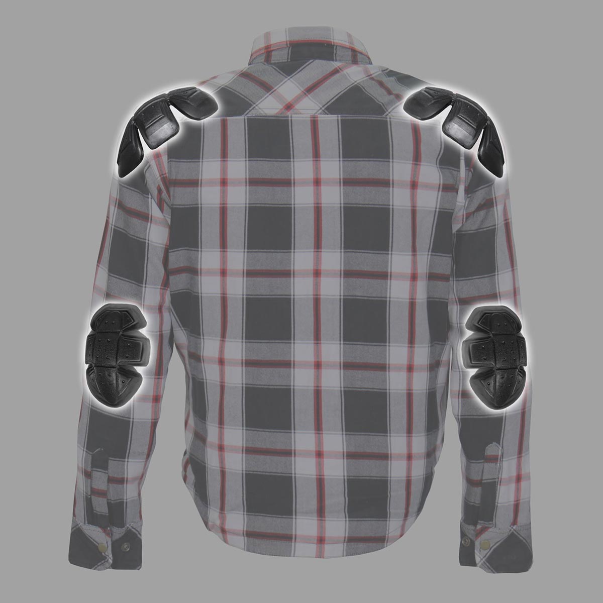 Hot Leathers JKM3001 Men's Red/White CE Armored Flannel Motorcycle Shirt Jacket - Aramid Fiber Reinforced