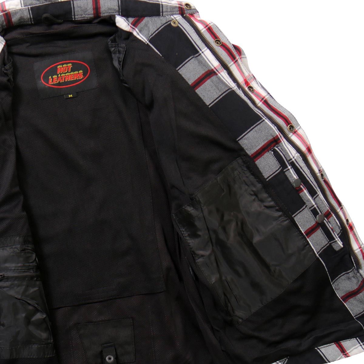 Hot Leathers JKM3001 Men's Red/White CE Armored Flannel Motorcycle Shirt Jacket - Aramid Fiber Reinforced