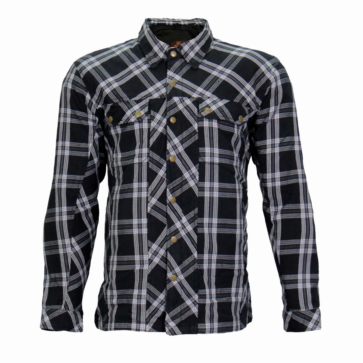 Hot Leathers JKM3002 Men's Black/White CE Armored Flannel Motorcycle Shirt Jacket - Aramid Fiber Reinforced