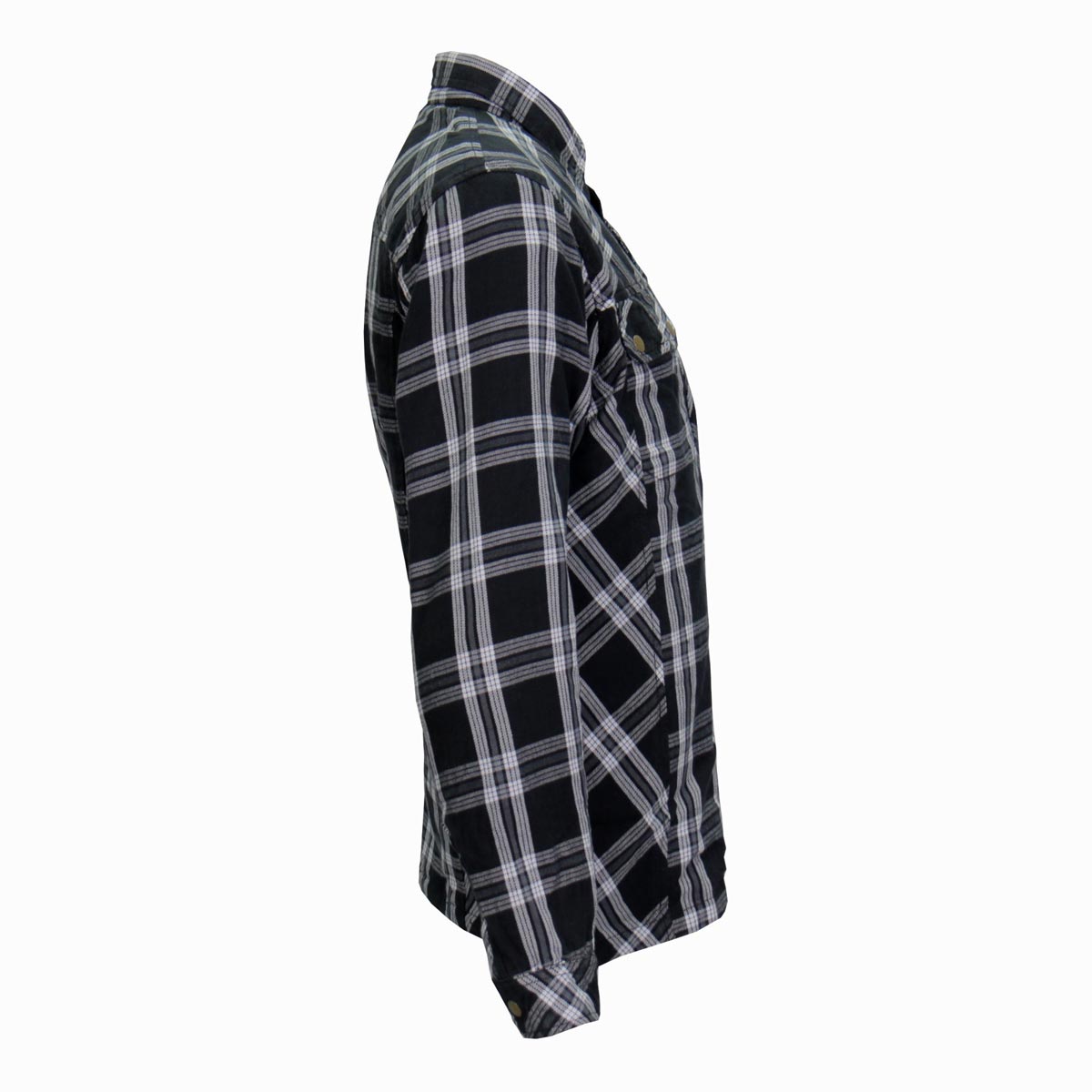 Hot Leathers JKM3002 Men's Black/White CE Armored Flannel Motorcycle Shirt Jacket - Aramid Fiber Reinforced