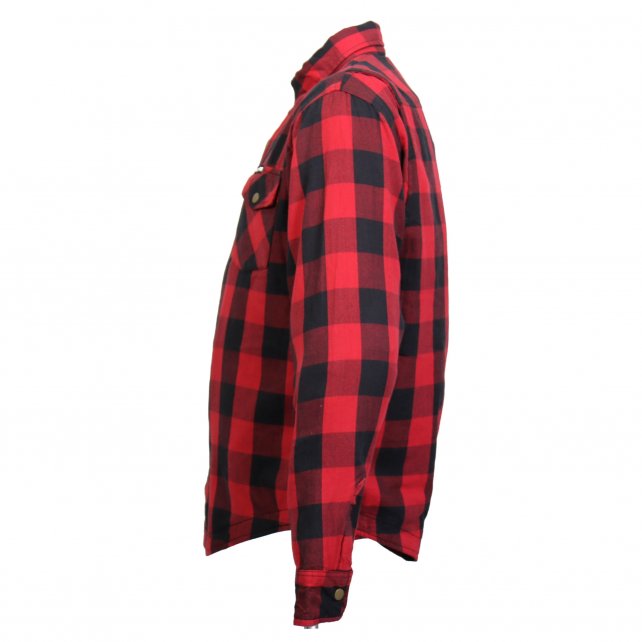 Men's "Black Venom" Red/Black Armored Motorcycle Flannel Shirt - CE Protection Riding Shirt - JKM3003