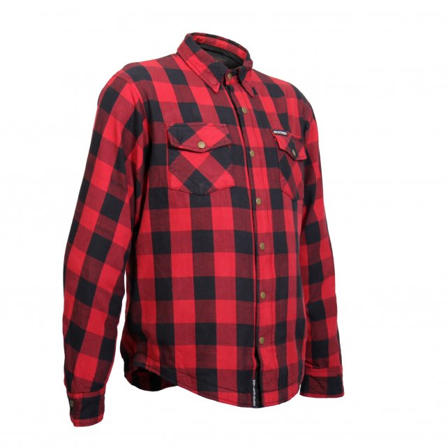Hot Leathers JKM3003 Men's Red/Black CE Armored Flannel Motorcycle Shirt Jacket - Aramid Fiber Reinforced