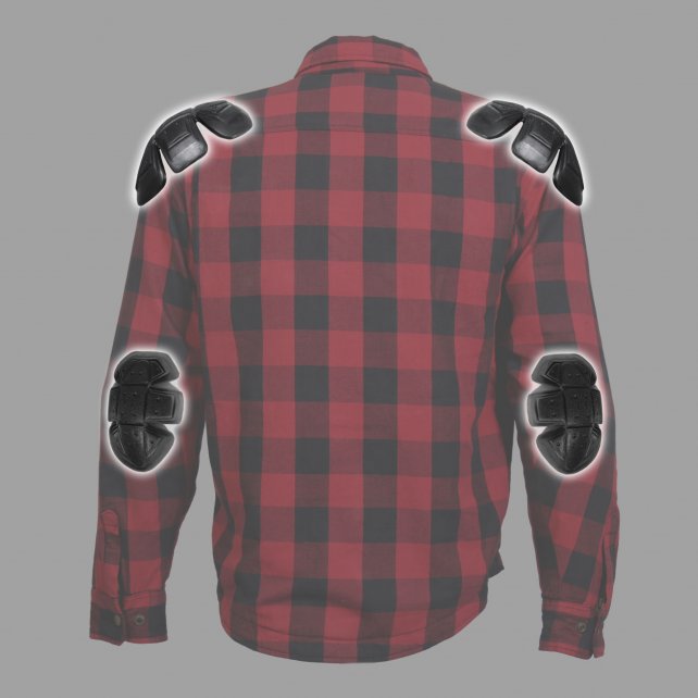 Hot Leathers JKM3003 Men's Red/Black CE Armored Flannel Motorcycle Shirt Jacket - Aramid Fiber Reinforced