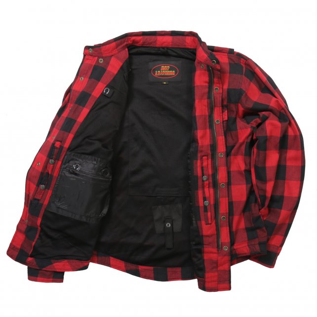 Hot Leathers JKM3003 Men's Red/Black CE Armored Flannel Motorcycle Shirt Jacket - Aramid Fiber Reinforced