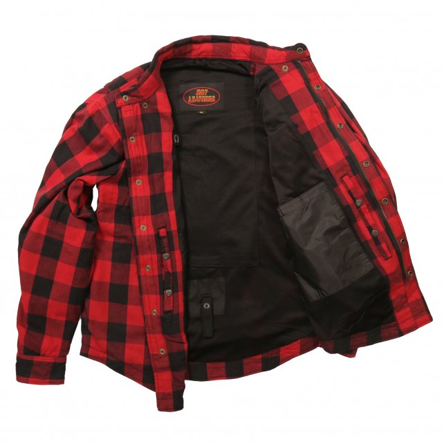 Men's "Black Venom" Red/Black Armored Motorcycle Flannel Shirt - CE Protection Riding Shirt - JKM3003