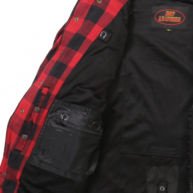 Men's "Black Venom" Red/Black Armored Motorcycle Flannel Shirt - CE Protection Riding Shirt - JKM3003