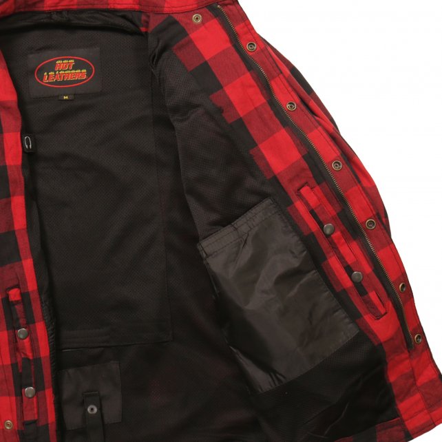 Men's "Black Venom" Red/Black Armored Motorcycle Flannel Shirt - CE Protection Riding Shirt - JKM3003