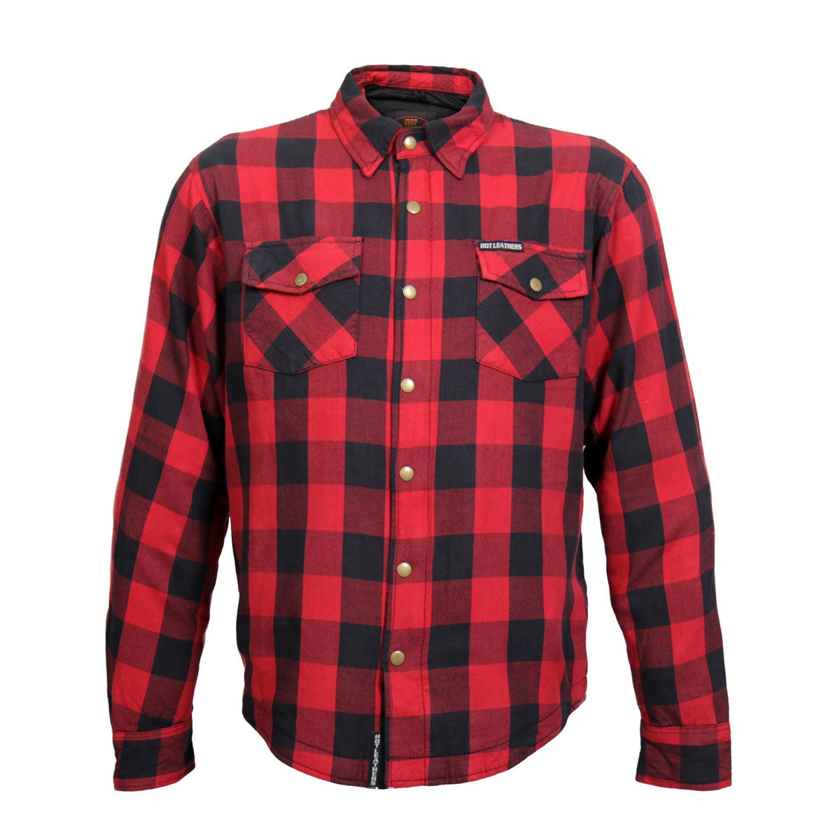 Hot Leathers JKM3003 Men's Red/Black CE Armored Flannel Motorcycle Shirt Jacket - Aramid Fiber Reinforced