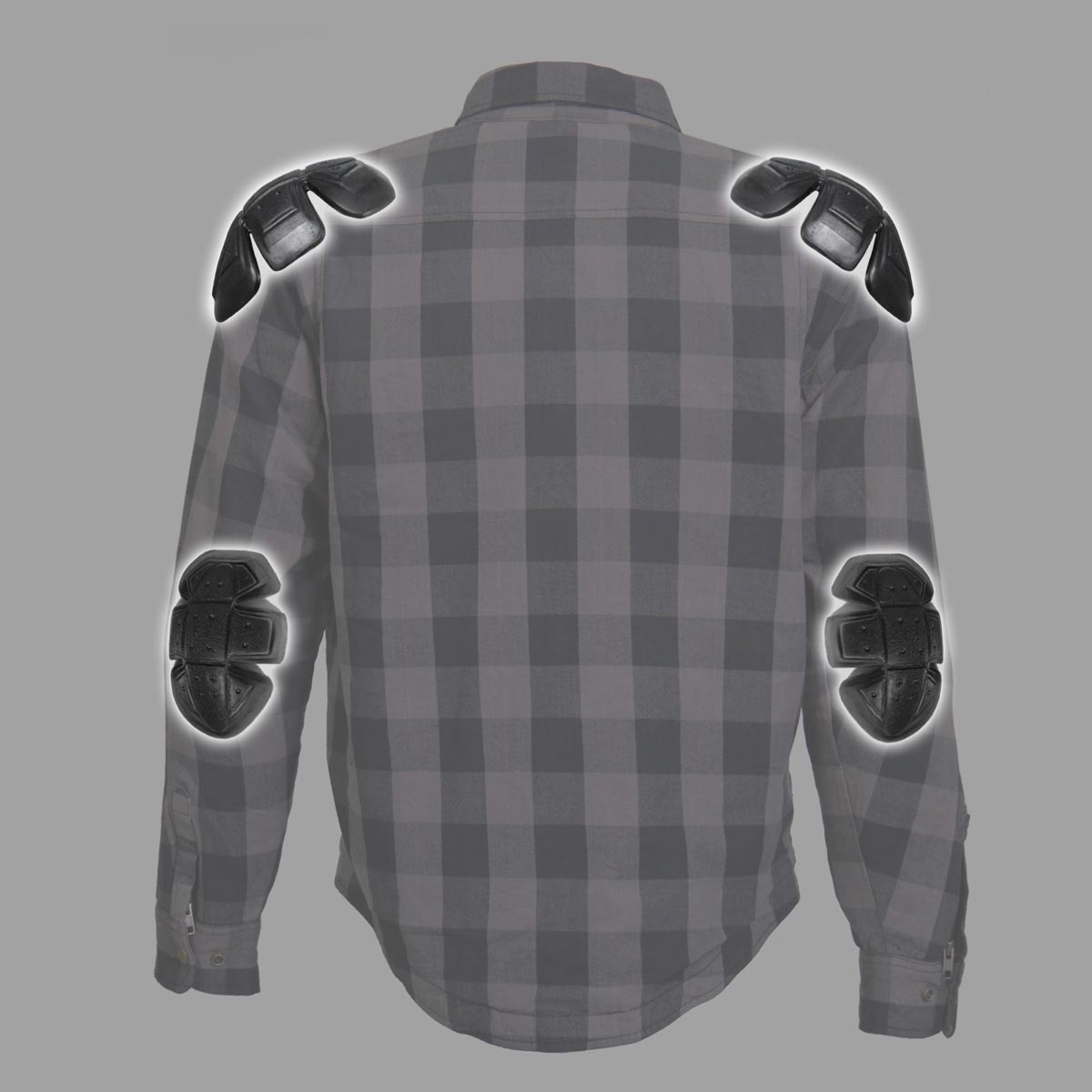 Hot Leathers JKM3004 Men's Grey/Black CE Armored Flannel Motorcycle Shirt Jacket - Aramid Fiber Reinforced