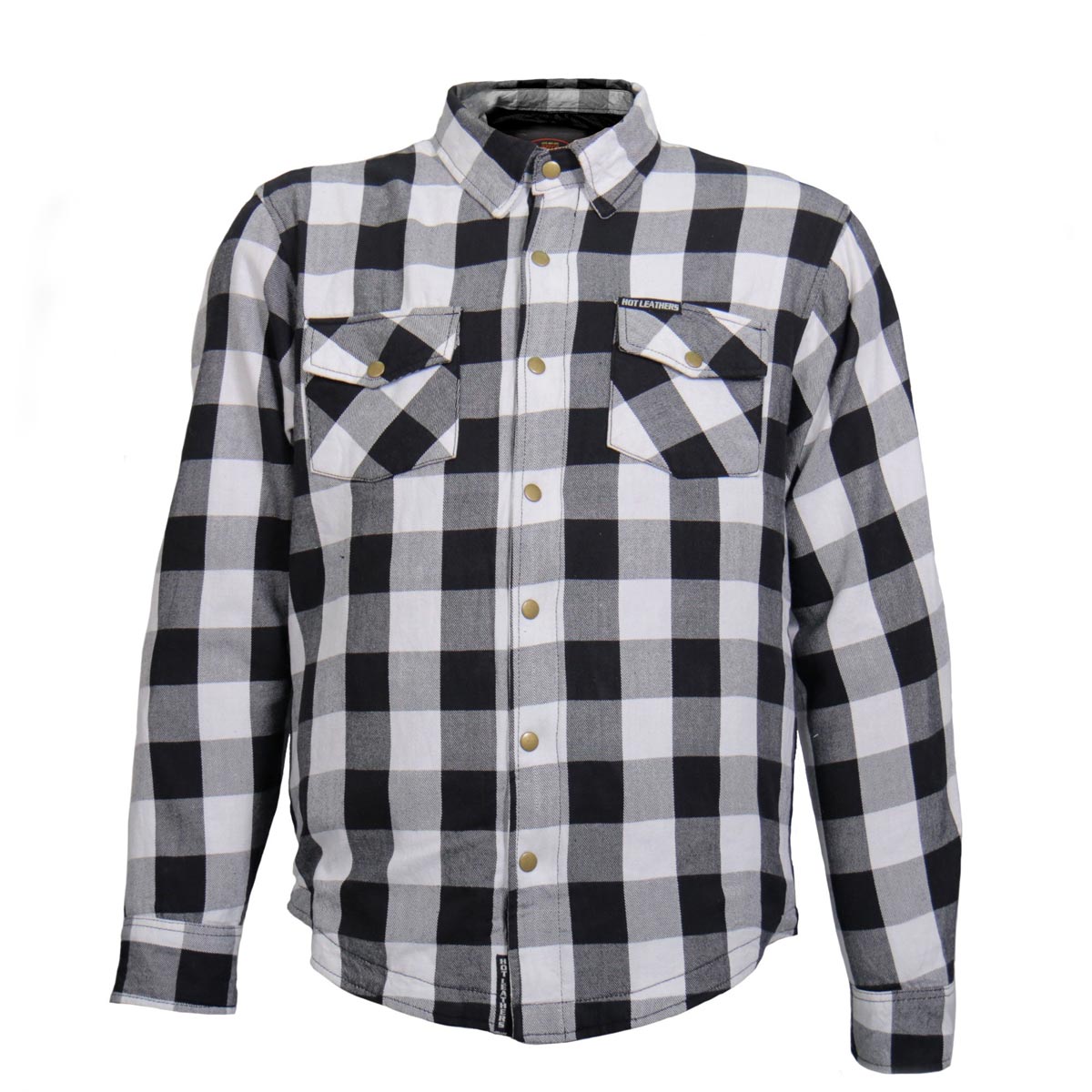Hot Leathers JKM3005 Men's White/Black CE Armored Flannel Motorcycle Shirt Jacket - Aramid Fiber Reinforced
