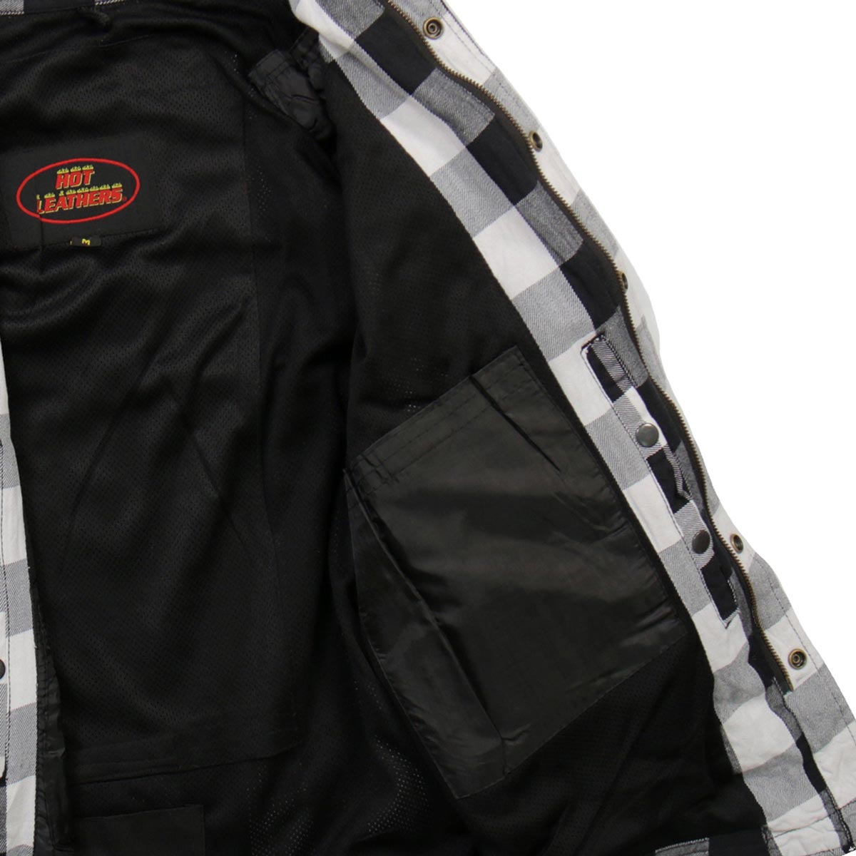 Men's "Iron Outlaw" White/Black Armored Motorcycle Flannel Shirt - CE Protection Riding Shirt - JKM3005