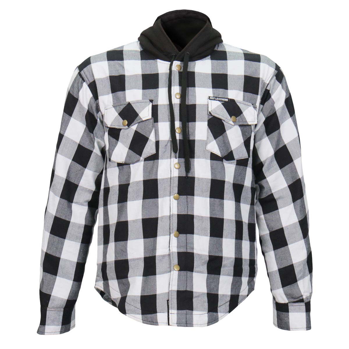Hot Leathers JKM3006 Men’s Black/White Hooded CE Armored Flannel Motorcycle Shirt Jacket - Aramid Fiber Reinforced