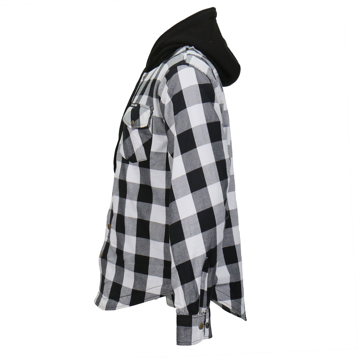 Hot Leathers JKM3006 Men’s Black/White Hooded CE Armored Flannel Motorcycle Shirt Jacket - Aramid Fiber Reinforced