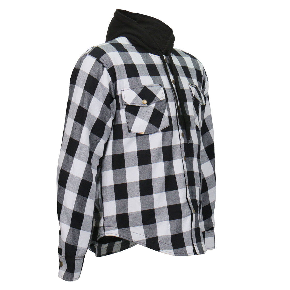 Men's "Death March" White/Black Armored Motorcycle Flannel Shirt - CE Protection Riding Shirt - JKM3006