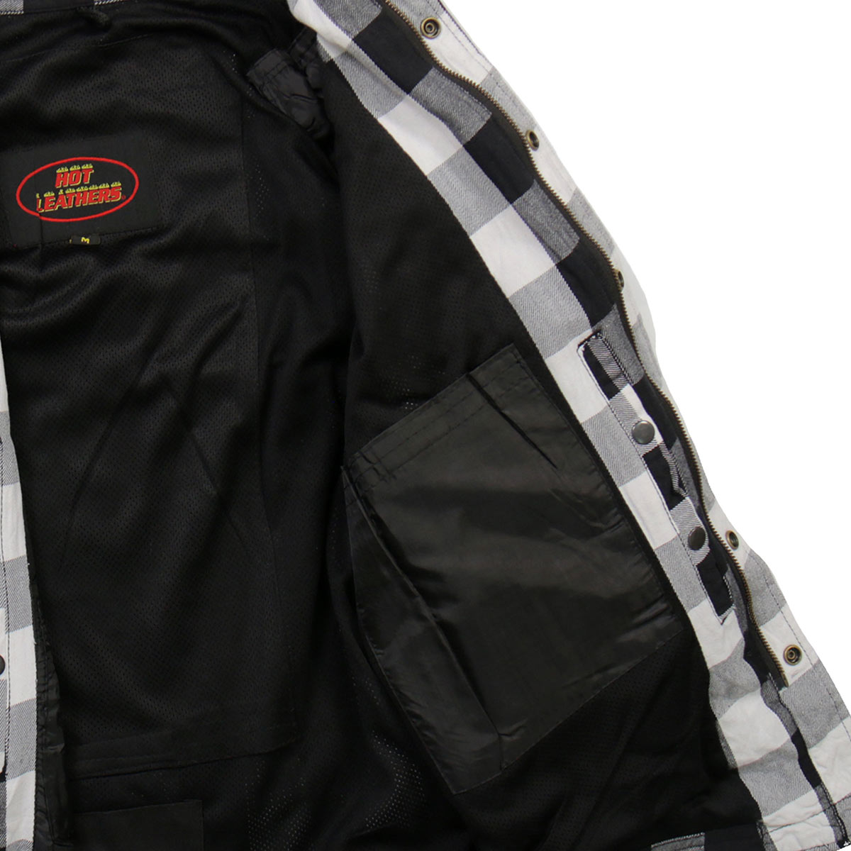 Hot Leathers JKM3006 Men’s Black/White Hooded CE Armored Flannel Motorcycle Shirt Jacket - Aramid Fiber Reinforced