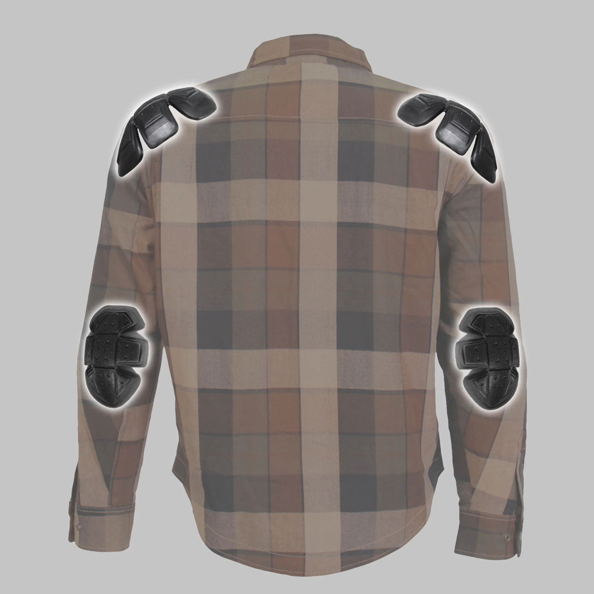 Hot Leathers JKM3007 Men's Black/Brown CE Armored Flannel Motorcycle Shirt Jacket - Aramid Fiber Reinforced