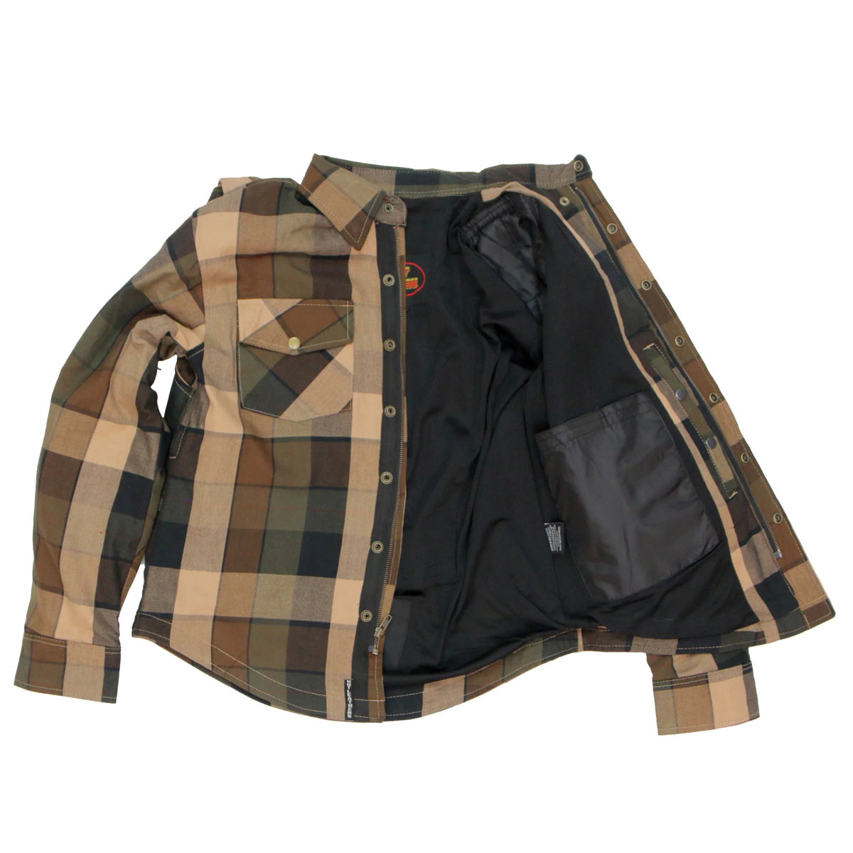 Hot Leathers JKM3007 Men's Black/Brown CE Armored Flannel Motorcycle Shirt Jacket - Aramid Fiber Reinforced