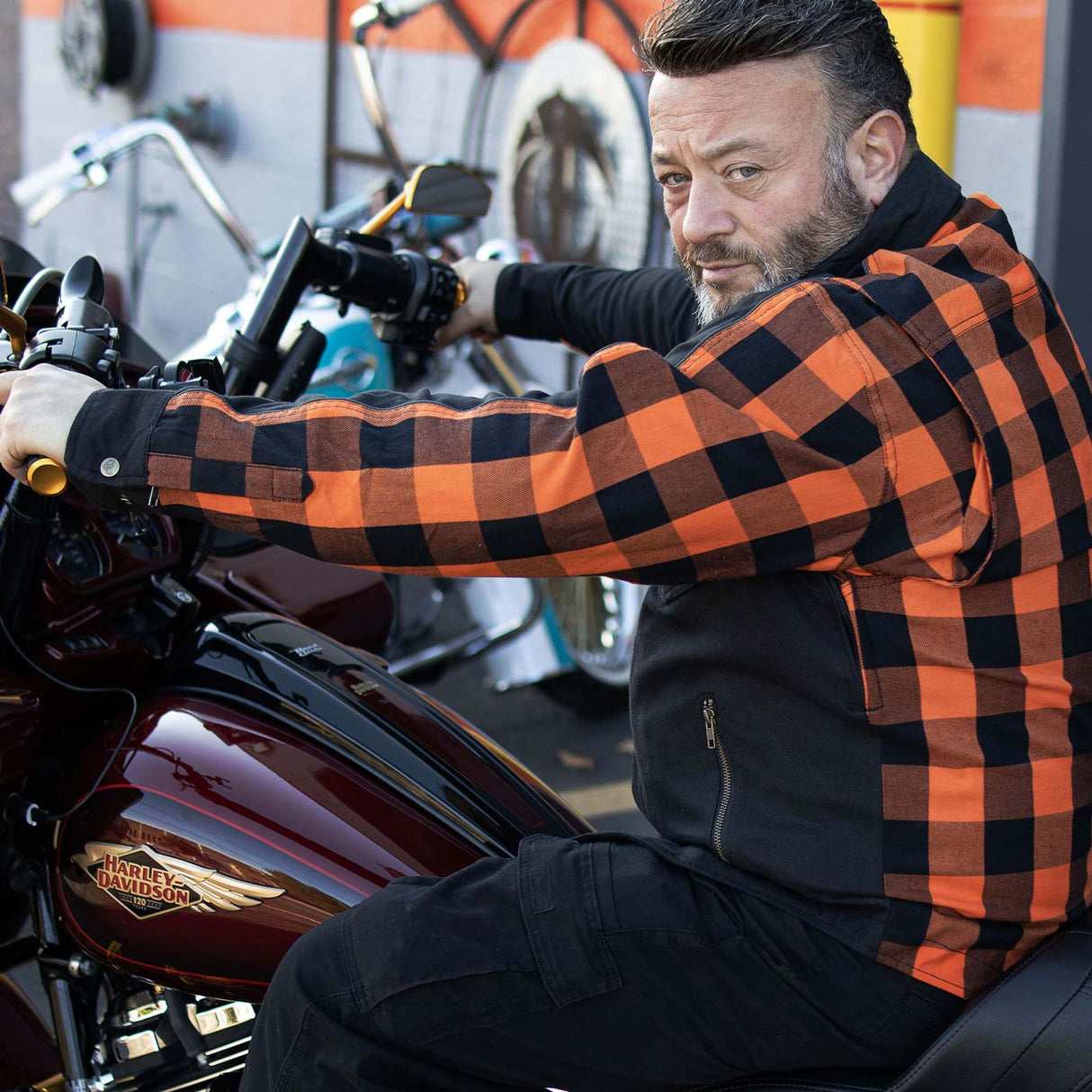 Men's "Splitline - Molten" Black/Orange Armored Flannel Shirt - MPM1672