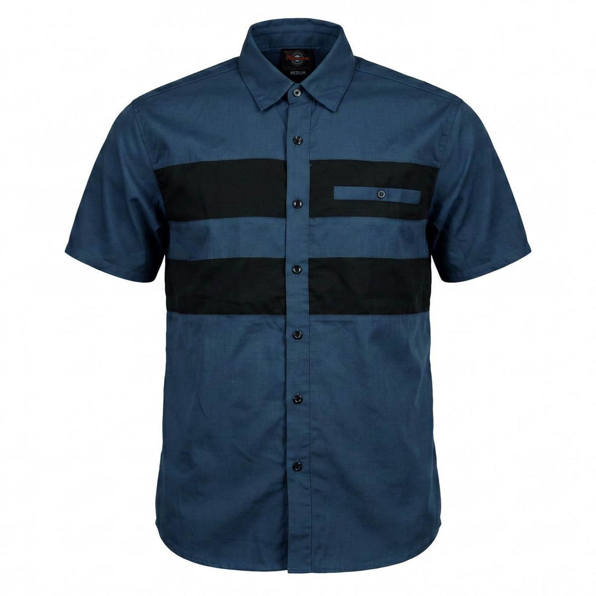 Men’s 'Double Down' Blue and Black Short Sleeve Mechanic Work Shirt - MDM11625