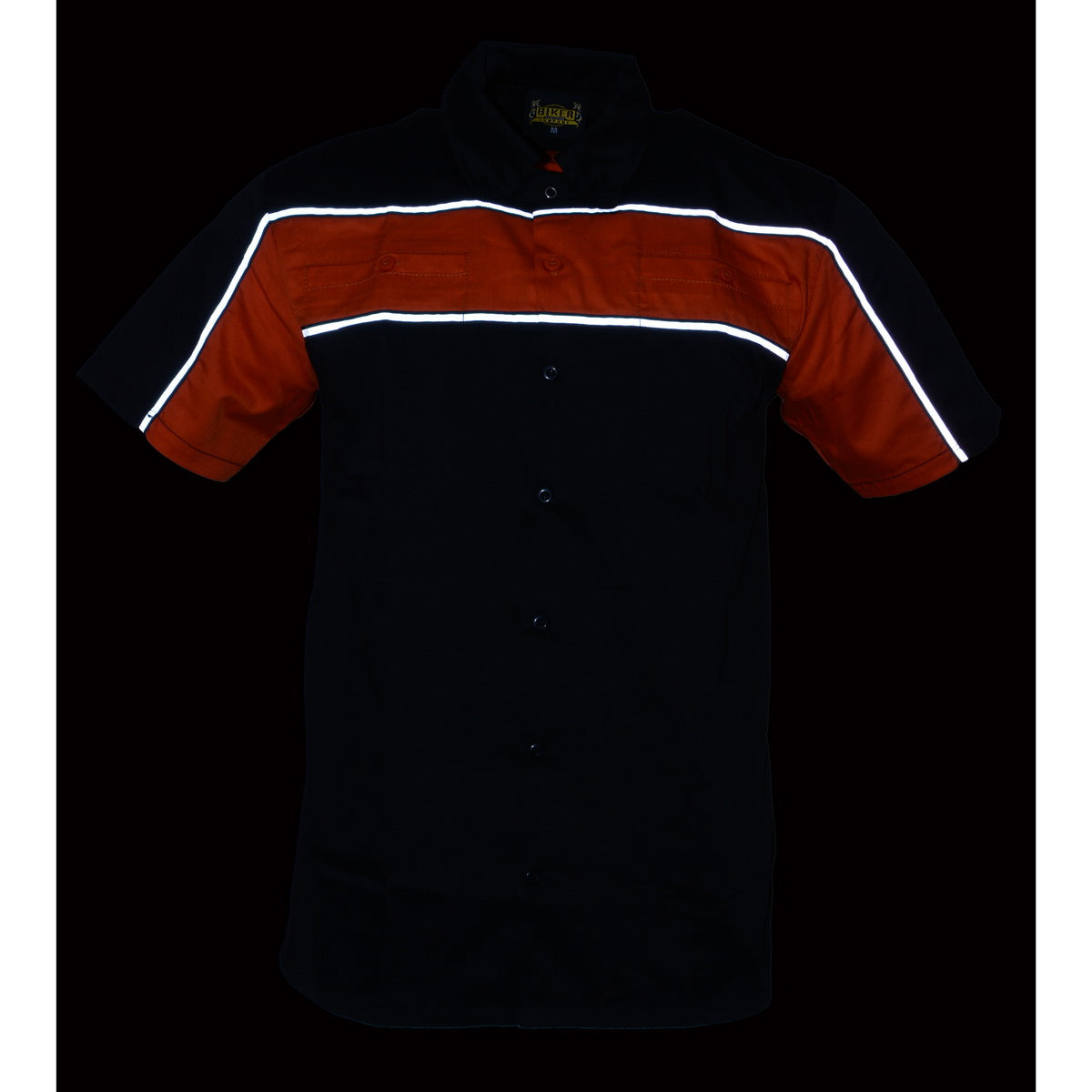 Milwaukee Leather MDM11673 Men’s Black-Orange Mechanic Work Shirt w/ Reflective Strip - Heavy-Duty Button-Up
