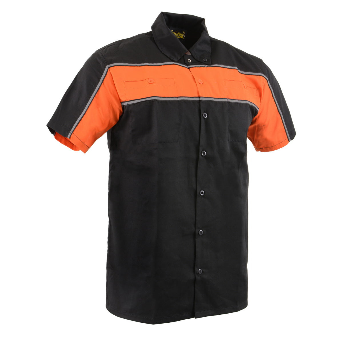 Milwaukee Leather MDM11673 Men’s Black-Orange Mechanic Work Shirt w/ Reflective Strip - Heavy-Duty Button-Up