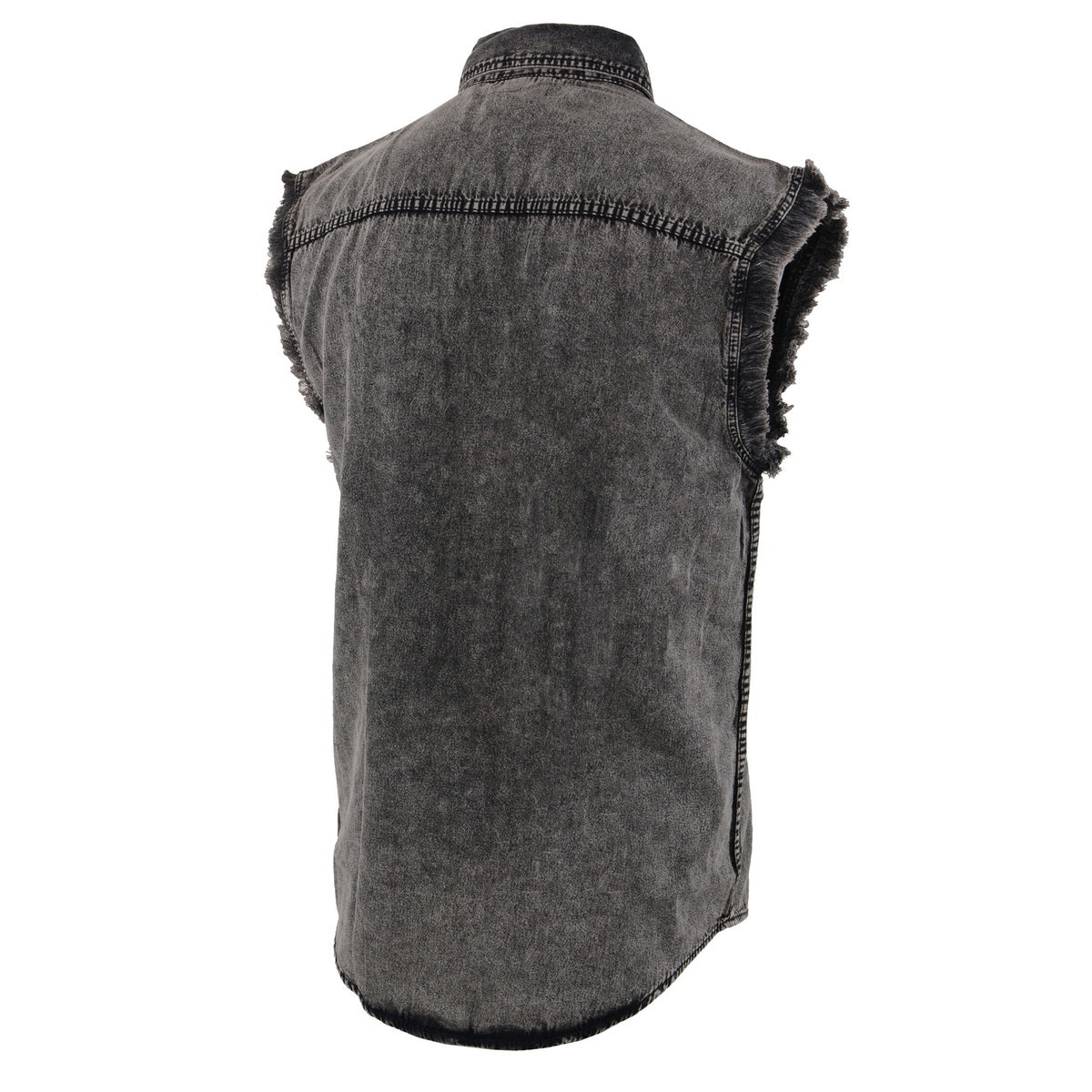 Milwaukee Leather MDM11683 Men’s Classic Beige/Black Button-Down Cut Off Frayed Sleeveless Casual Shirt
