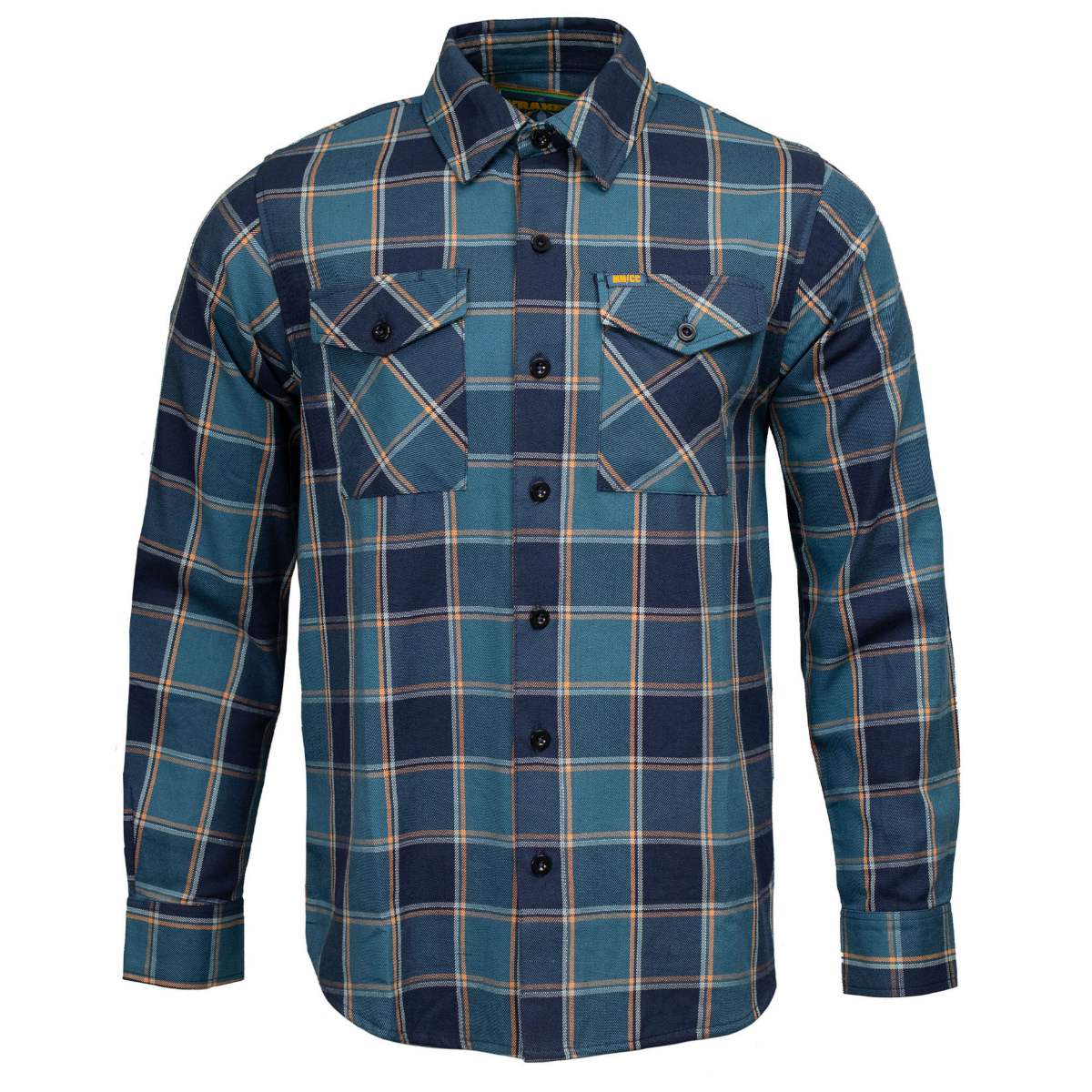 The Kraken Men's Blue Teal Orange Plaid Flannel Shirt - Long Sleeve - MMC11600