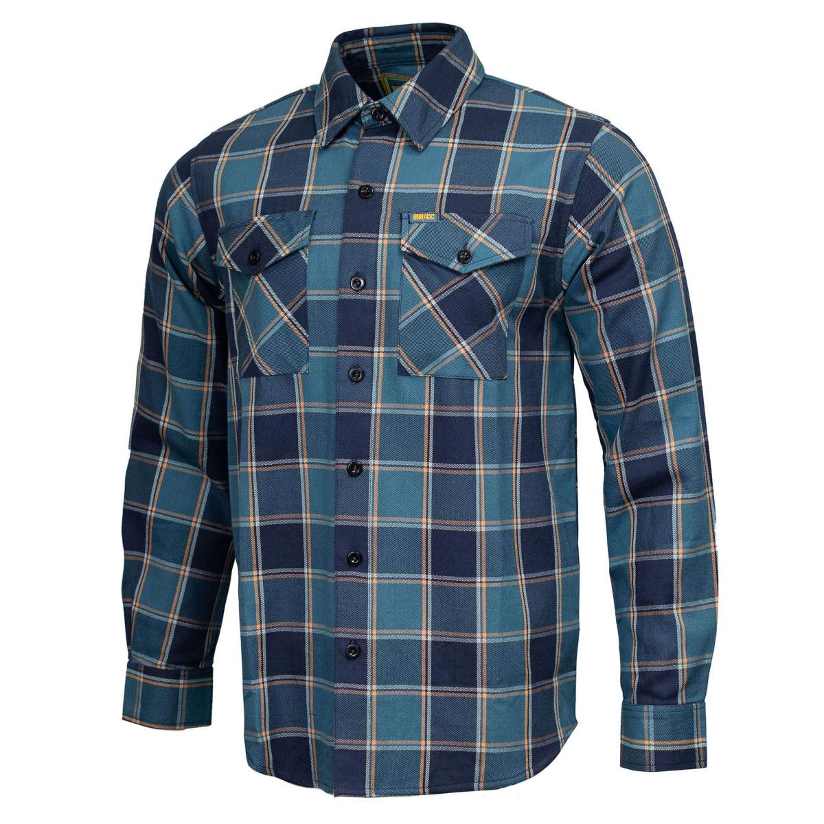 The Kraken Men's Blue Teal Orange Plaid Flannel Shirt - Long Sleeve - MMC11600