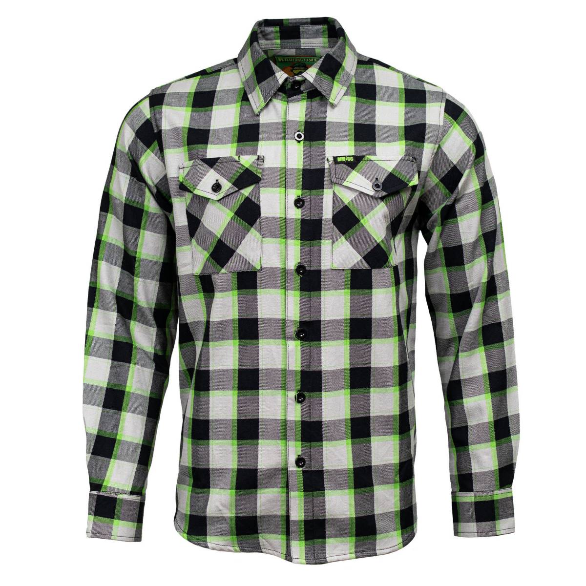 Radioactive Men's Black Gray Green Plaid Flannel Shirt - Long Sleeve - MMC11602