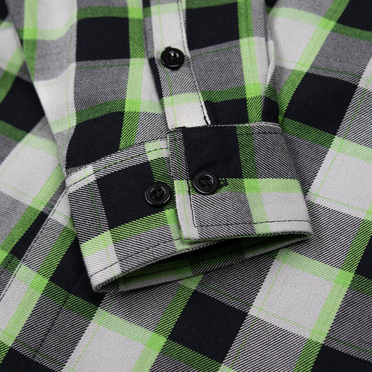 Radioactive Men's Black Gray Green Plaid Flannel Shirt - Long Sleeve - MMC11602
