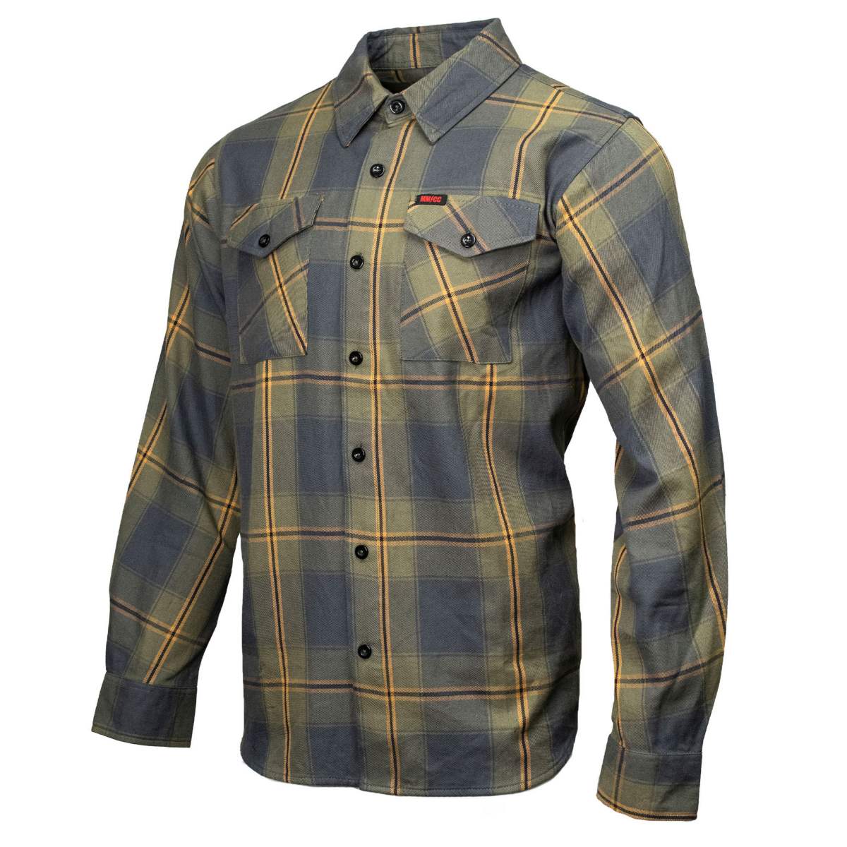 Garrison Men's Olive Gray Black Plaid Flannel Shirt - 100% Cotton Long Sleeve Button-Up - MMC11621