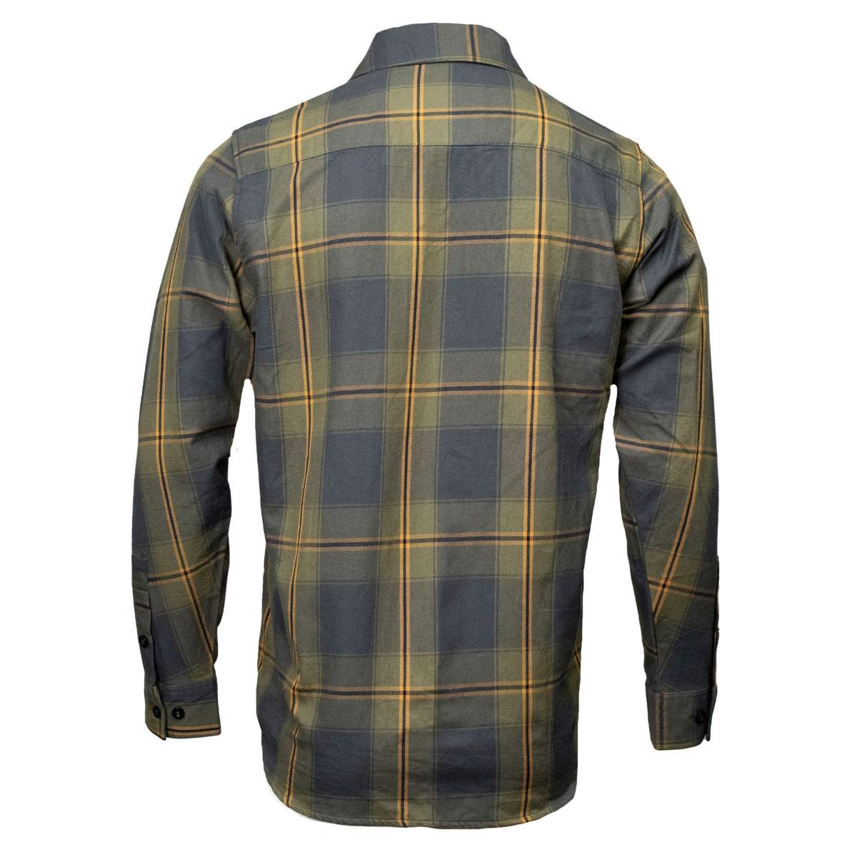 Garrison Men's Olive Gray Black Plaid Flannel Shirt - 100% Cotton Long Sleeve Button-Up - MMC11621