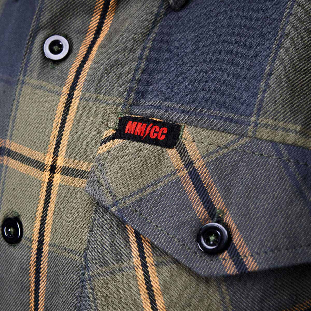 MMCC Garrison Men's Olive Gray Black Plaid Flannel Shirt - 100% Cotton Long Sleeve Button-Up - MMC11621