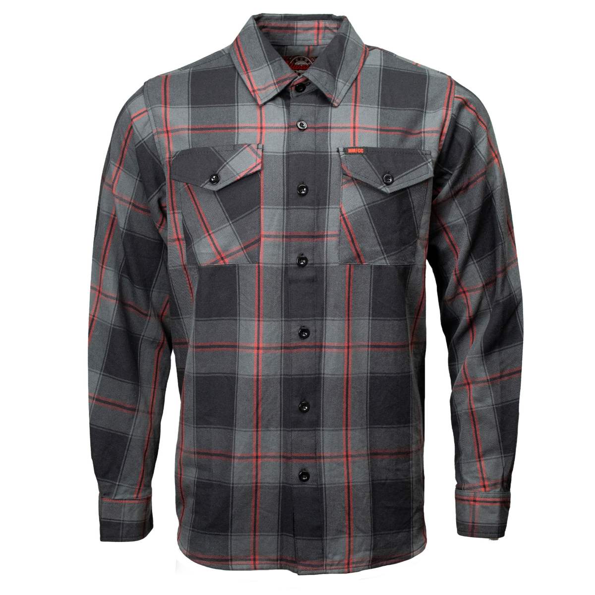 Blackout Men's Black Gray Red Plaid Flannel Shirt - 100% Cotton Long Sleeve Button-Up - MMC11622