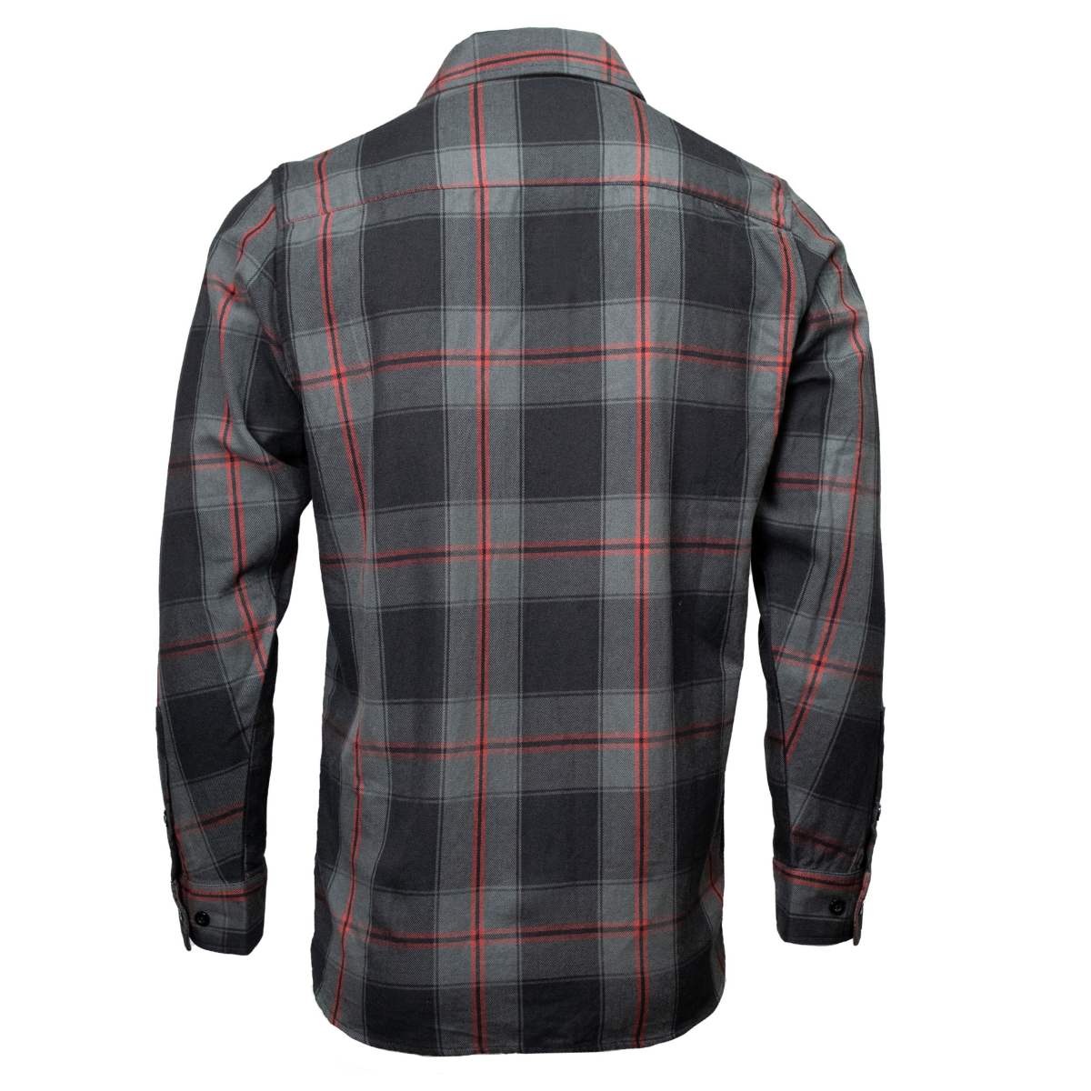 Blackout Men's Black Gray Red Plaid Flannel Shirt - 100% Cotton Long Sleeve Button-Up - MMC11622