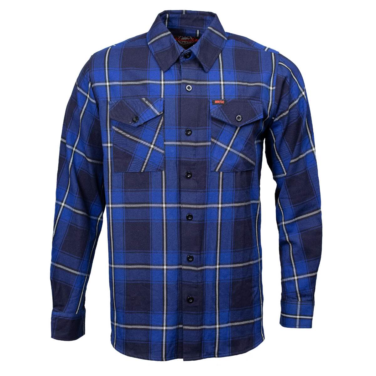 Blue Wire Men's Navy Blue White Plaid Flannel Shirt - 100% Cotton Long Sleeve Button-Up - MMC11624