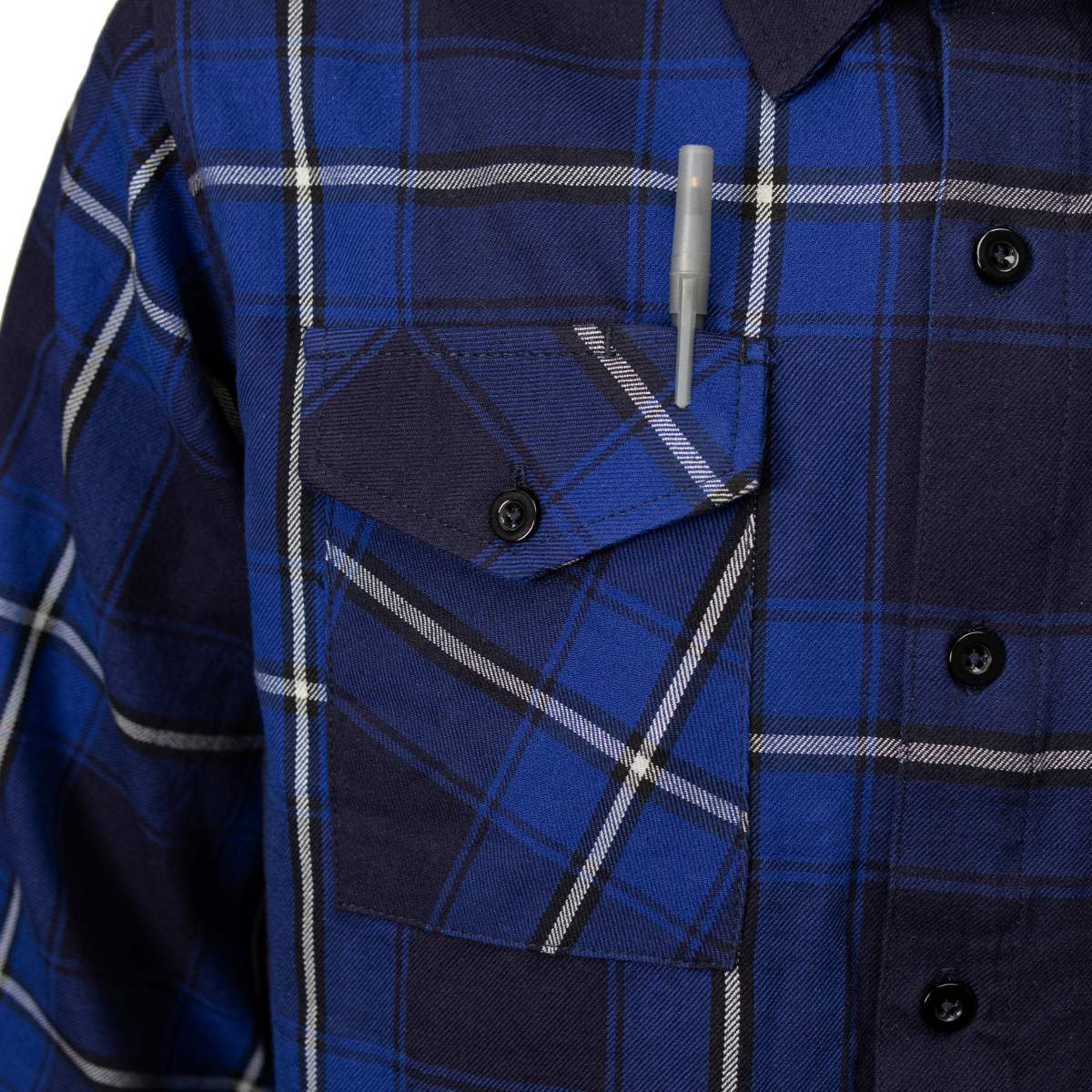 Blue Wire Men's Navy Blue White Plaid Flannel Shirt - 100% Cotton Long Sleeve Button-Up - MMC11624
