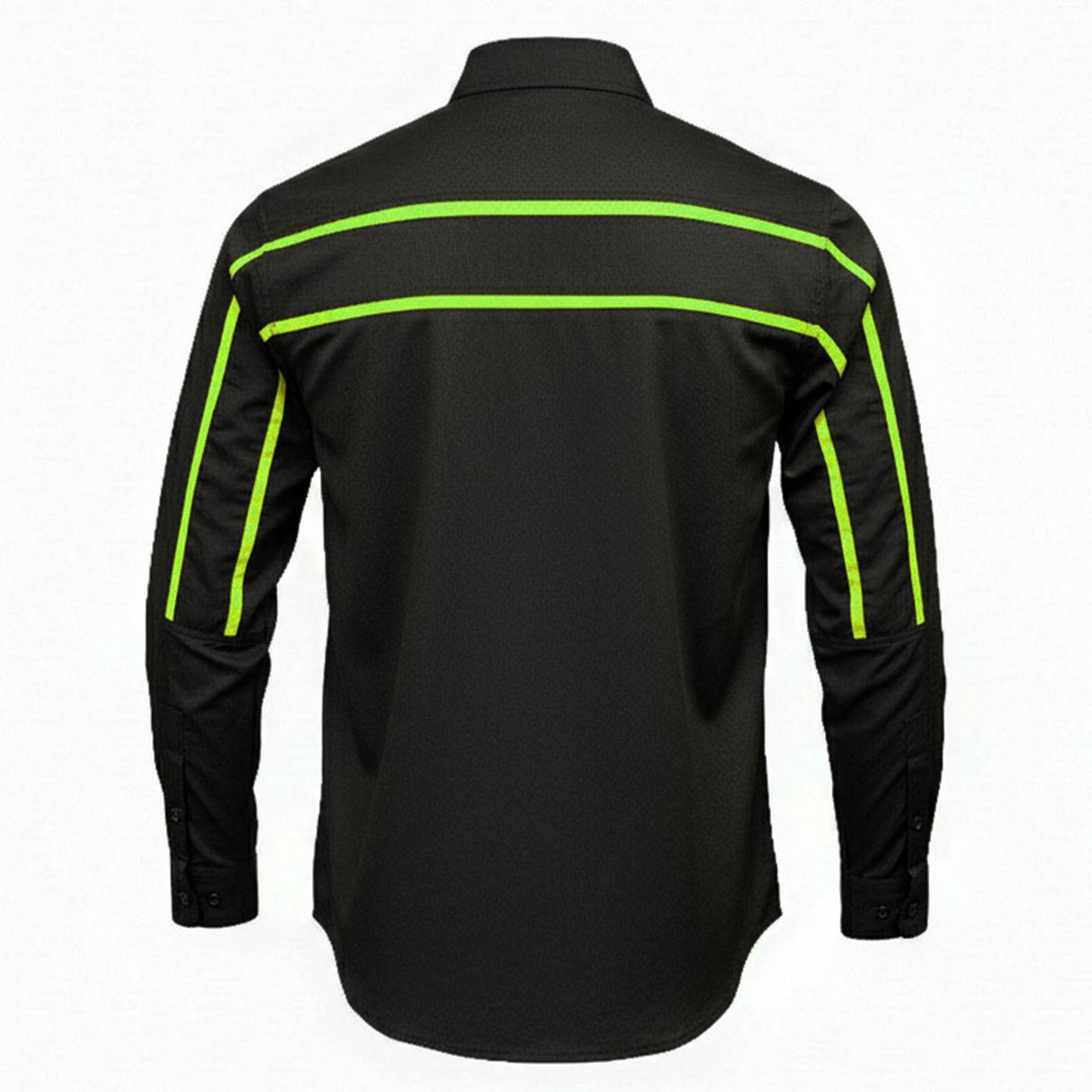 Men's Octane Long Sleeve Mechanic Shirt - Black with Neon Green Stripe - 50-50 Cotton Poly - MMCC16004