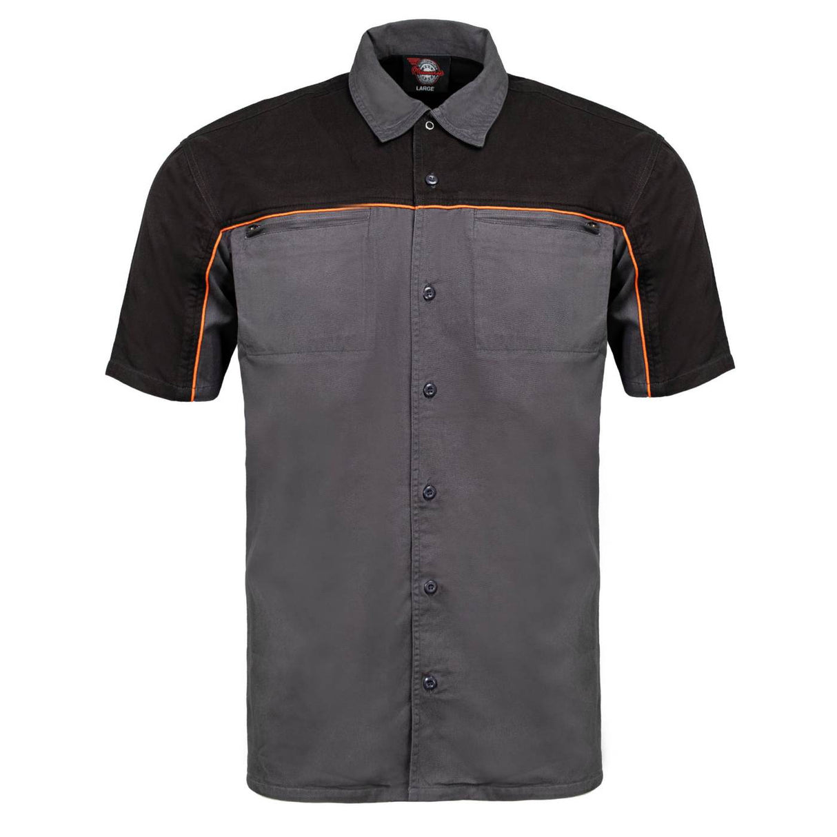 MMCC Men's Reveline Classic Mechanic Shirt - 100% Cotton - 2 Chest Zipper Pockets - Microfiber Panel